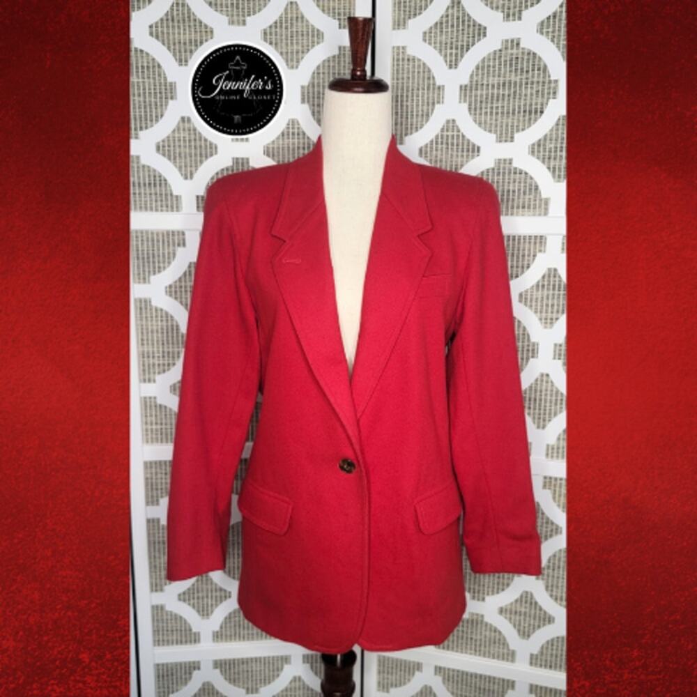 Liz Claiborne Liz Sport Vintage Petite Red 100% Laine Wool Blazer Size 8P